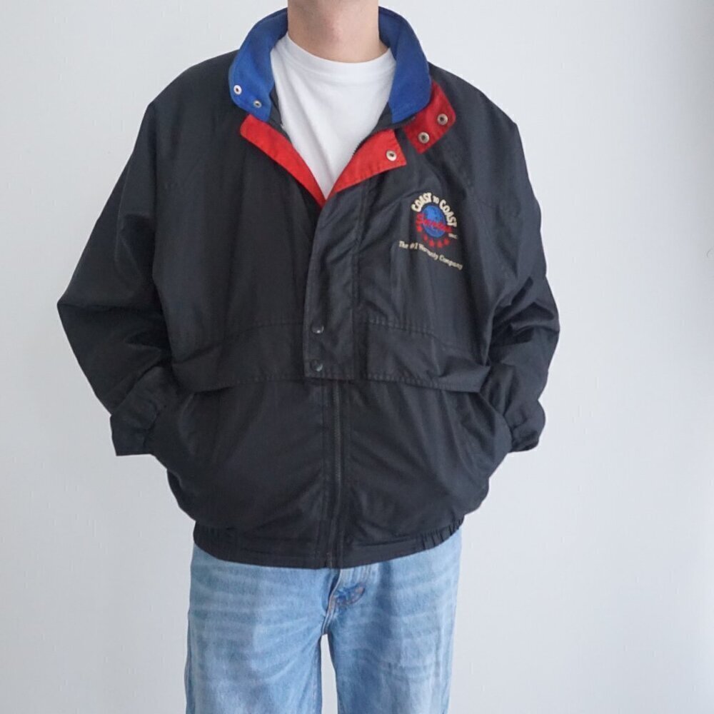 Vintage Avon Sportswear black Navy Coast To Coast Services Zip Up Nylon Jacket M